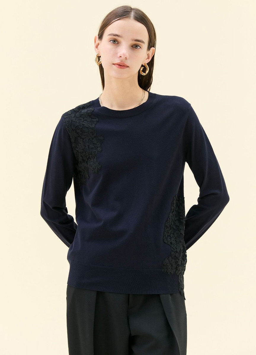 親膚彈性蕾絲針織衫